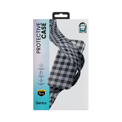 iPhone 15 Pro Max Kılıf M-safe Şarj Özellikli Ekose Tasarımlı Benks ArmorVichy Kevlar Kapak