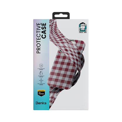 iPhone 15 Pro Max Kılıf M-safe Şarj Özellikli Ekose Tasarımlı Benks ArmorVichy Kevlar Kapak