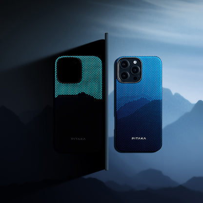 iPhone 15 Pro Max Kılıf M-safe Şarj Özellikli Lumintex Teknolojili Fosforlu Özellikli Aramid Fiber Pitaka Tactile Woven Starpeak Serisi Over The Horizon Kapak
