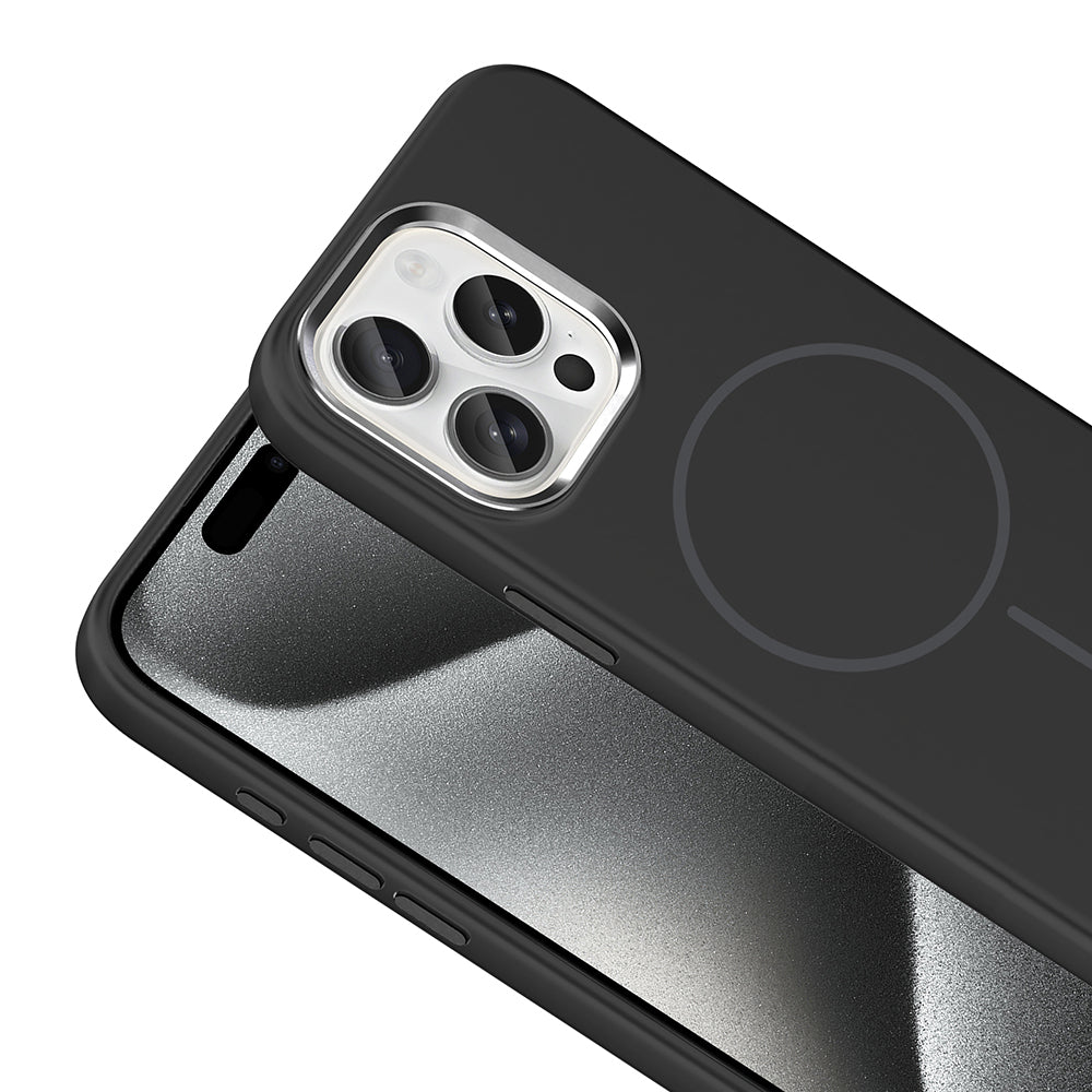 Apple iPhone 15 Pro Max Kılıf M-Safe Şarj Özellikli Metal Kamera Çerçeveli Zore Edi Silikon Kapak