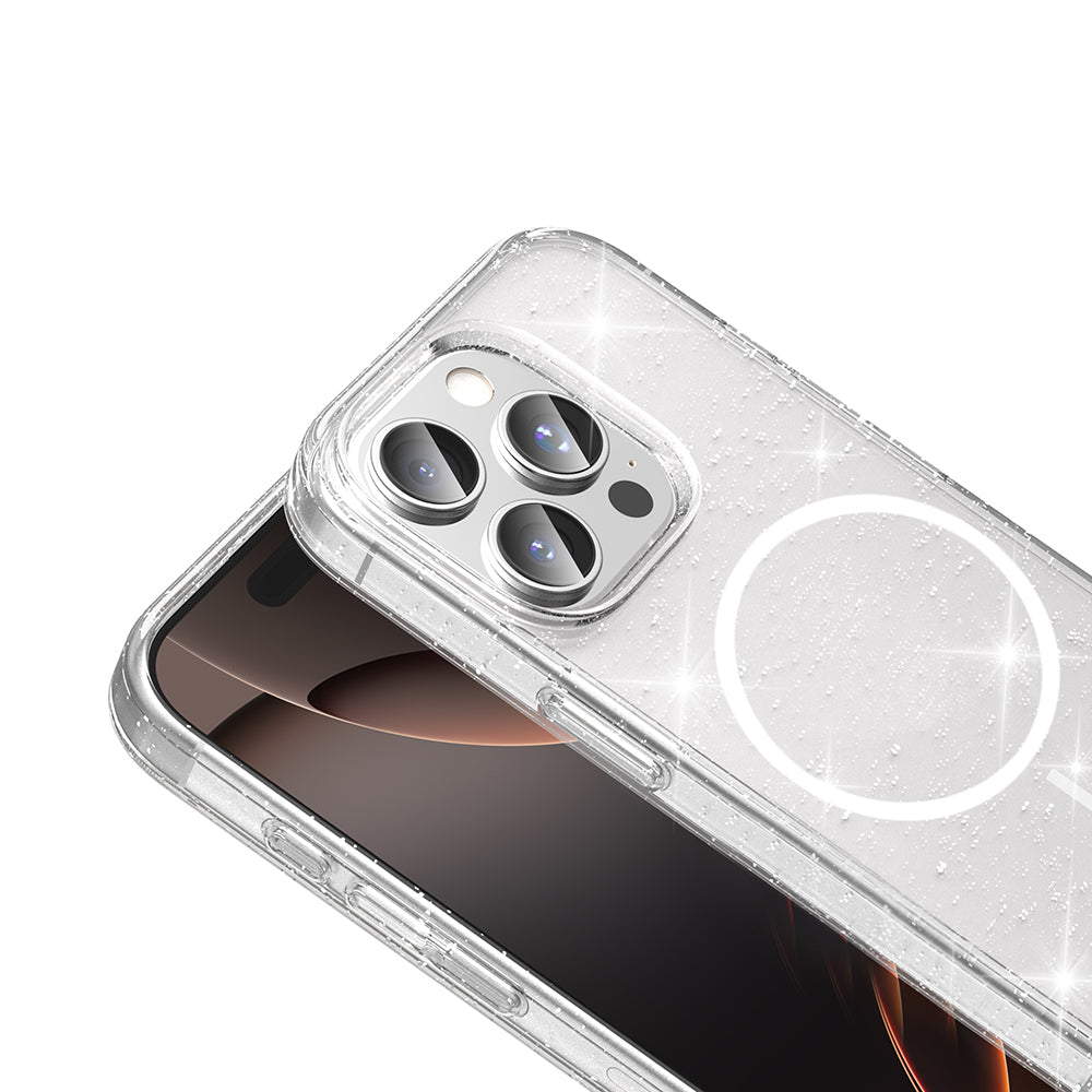 Apple iPhone 15 Pro Max Kılıf M-safe Şarj Özellikli Parlayan Simli Saydam Renkli Zore Maris Kapak