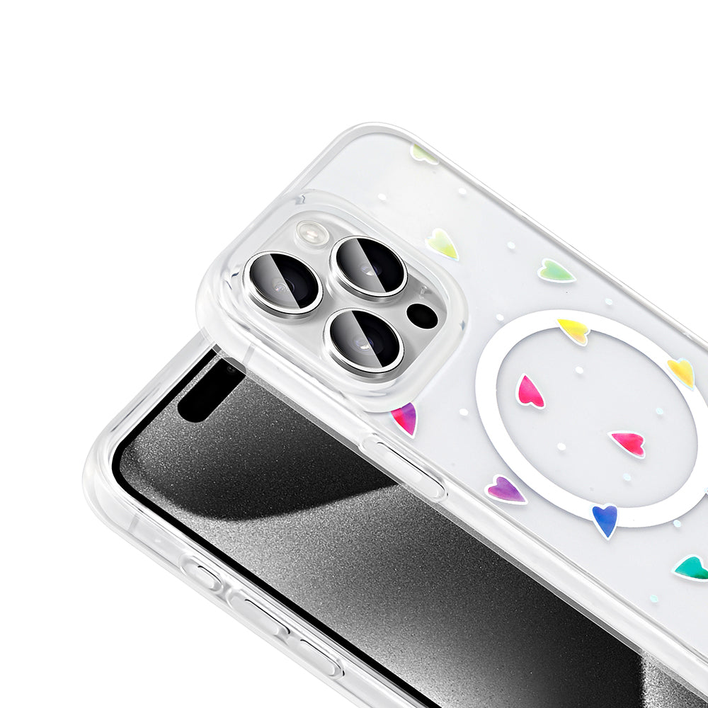 Apple iPhone 15 Pro Max Kılıf M-Safe Şarj Özellikli Şeffaf Zore Folk Sert Kapak