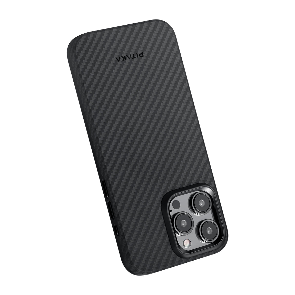 iPhone 15 Pro Max Kılıf M-safe Şarj Özellikli 1500D Aramid Fiber Pitaka Military-Grade Classic Serisi Black-Grey Twill Kapak