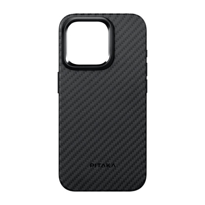 iPhone 15 Pro Max Kılıf M-safe Şarj Özellikli 1500D Aramid Fiber Pitaka Military-Grade Classic Serisi Black-Grey Twill Kapak