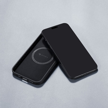 iPhone 15 Pro Max Kılıf M-safe Şarj Özellikli 1500D Aramid Fiber Pitaka Military-Grade Classic Serisi Black-Grey Twill Kapak