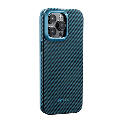 iPhone 15 Pro Max Kılıf M-safe Şarj Özellikli 1500D Aramid Fiber Pitaka Military-Grade Classic Serisi Black-Grey Twill Kapak