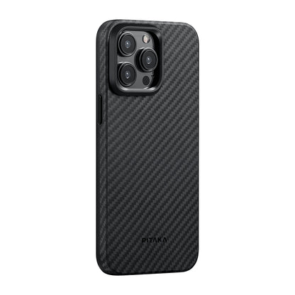 iPhone 15 Pro Max Kılıf M-safe Şarj Özellikli 1500D Aramid Fiber Pitaka Military-Grade Classic Serisi Black-Grey Twill Kapak