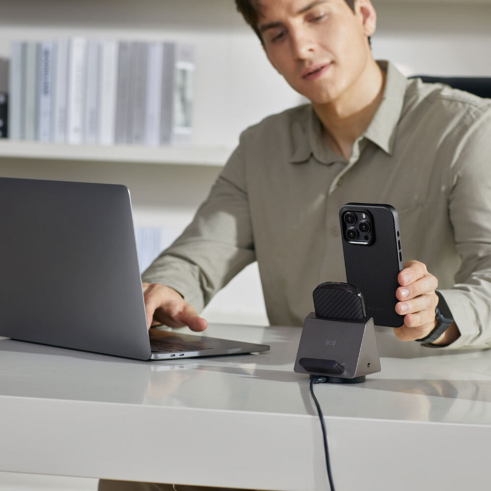 iPhone 15 Pro Max Kılıf M-safe Şarj Özellikli 600D Aramid Fiber Pitaka Military-Grade Classic Serisi Black-Grey Twill Kapak