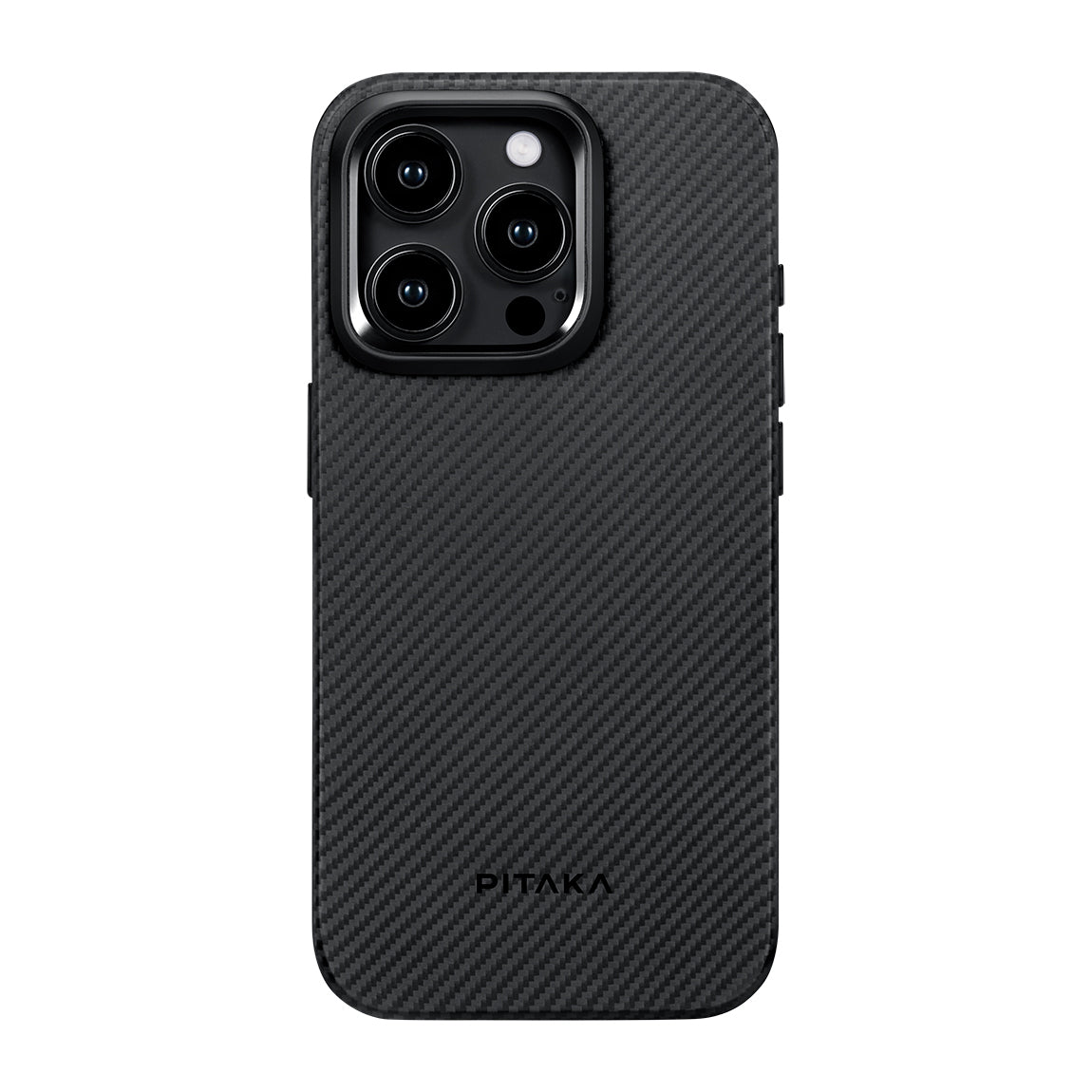iPhone 15 Pro Max Kılıf M-safe Şarj Özellikli 600D Aramid Fiber Pitaka Military-Grade Classic Serisi Black-Grey Twill Kapak