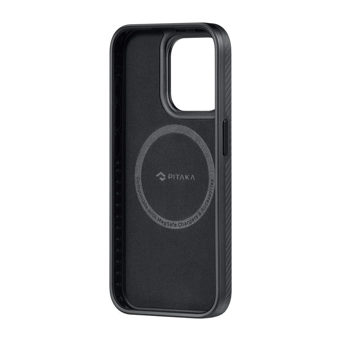 iPhone 15 Pro Max Kılıf M-safe Şarj Özellikli 600D Aramid Fiber Pitaka Military-Grade Classic Serisi Black-Grey Twill Kapak