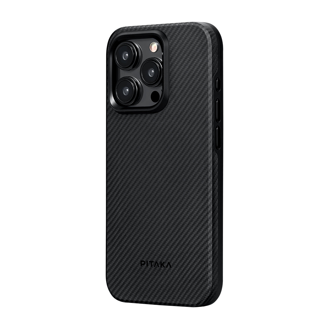 iPhone 15 Pro Max Kılıf M-safe Şarj Özellikli 600D Aramid Fiber Pitaka Military-Grade Classic Serisi Black-Grey Twill Kapak