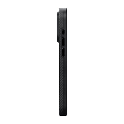 iPhone 15 Pro Max Kılıf M-safe Şarj Özellikli 600D Aramid Fiber Pitaka Military-Grade Classic Serisi Black-Grey Twill Kapak