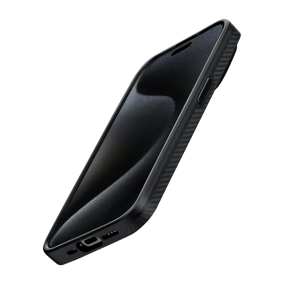 iPhone 15 Pro Max Kılıf M-safe Şarj Özellikli 600D Aramid Fiber Pitaka Military-Grade Classic Serisi Black-Grey Twill Kapak