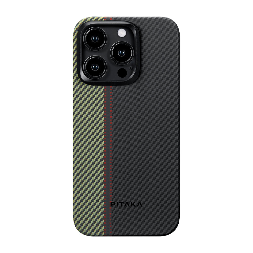iPhone 15 Pro Max Kılıf M-safe Şarj Özellikli 600D Aramid Fiber Pitaka Tactile Woven Orchestra Serisi Overture Kapak