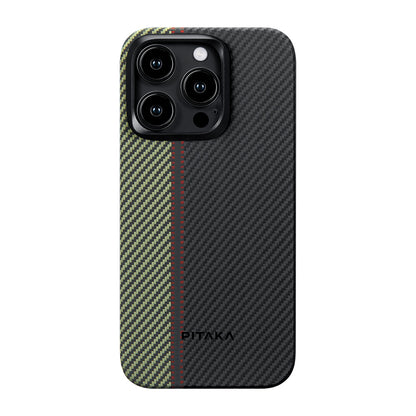 iPhone 15 Pro Max Kılıf M-safe Şarj Özellikli 600D Aramid Fiber Pitaka Tactile Woven Orchestra Serisi Overture Kapak