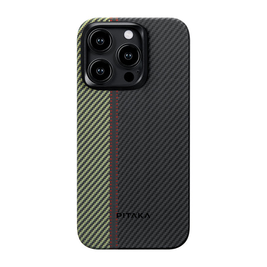 iPhone 15 Pro Max Kılıf M-safe Şarj Özellikli 600D Aramid Fiber Pitaka Tactile Woven Orchestra Serisi Overture Kapak