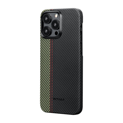 iPhone 15 Pro Max Kılıf M-safe Şarj Özellikli 600D Aramid Fiber Pitaka Tactile Woven Orchestra Serisi Overture Kapak