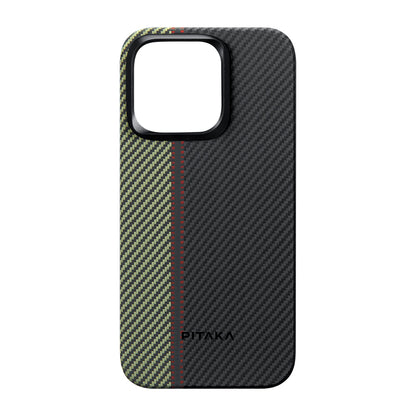 iPhone 15 Pro Max Kılıf M-safe Şarj Özellikli 600D Aramid Fiber Pitaka Tactile Woven Orchestra Serisi Overture Kapak