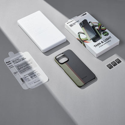 iPhone 15 Pro Max Kılıf M-safe Şarj Özellikli 600D Aramid Fiber Pitaka Tactile Woven Orchestra Serisi Overture Kapak