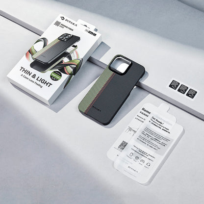 iPhone 15 Pro Max Kılıf M-safe Şarj Özellikli 600D Aramid Fiber Pitaka Tactile Woven Orchestra Serisi Overture Kapak