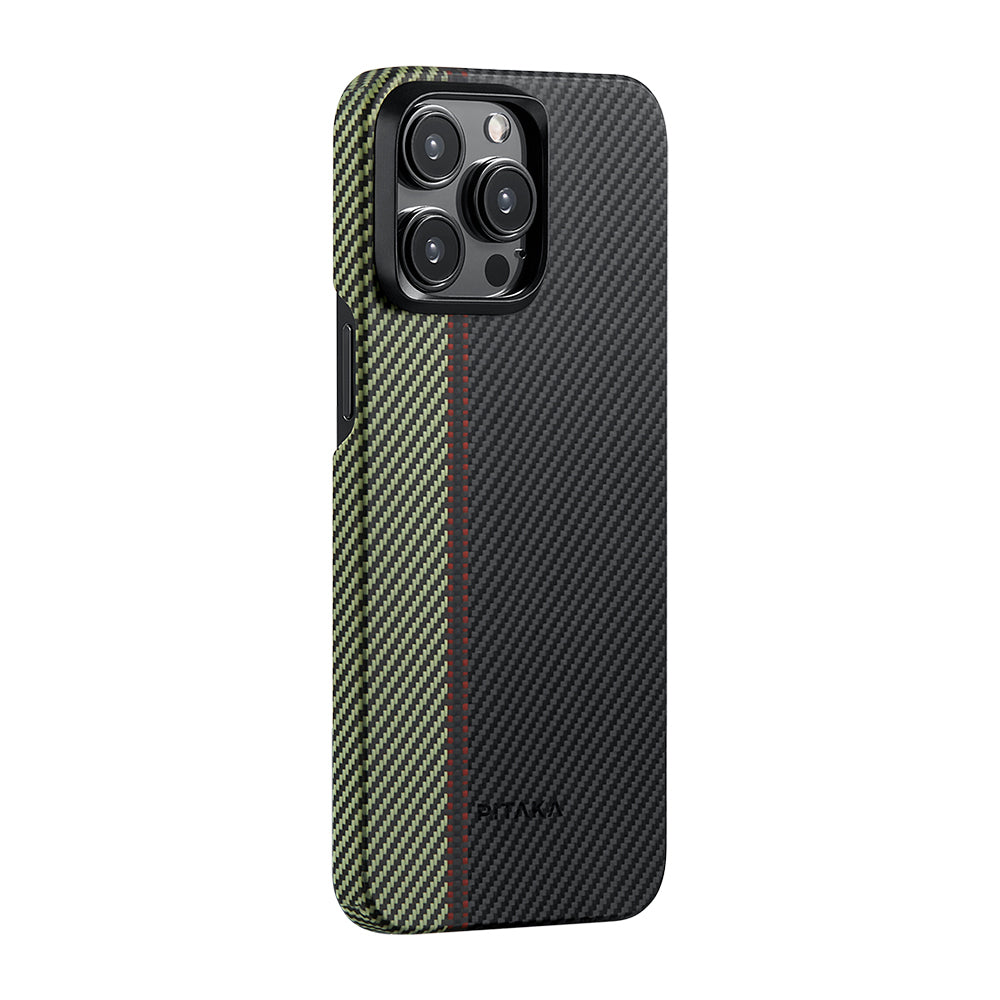 iPhone 15 Pro Max Kılıf M-safe Şarj Özellikli 600D Aramid Fiber Pitaka Tactile Woven Orchestra Serisi Overture Kapak