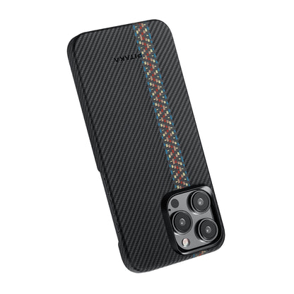 iPhone 15 Pro Max Kılıf M-safe Şarj Özellikli 600D Aramid Fiber Pitaka Tactile Woven Orchestra Serisi Rhapsody Kapak