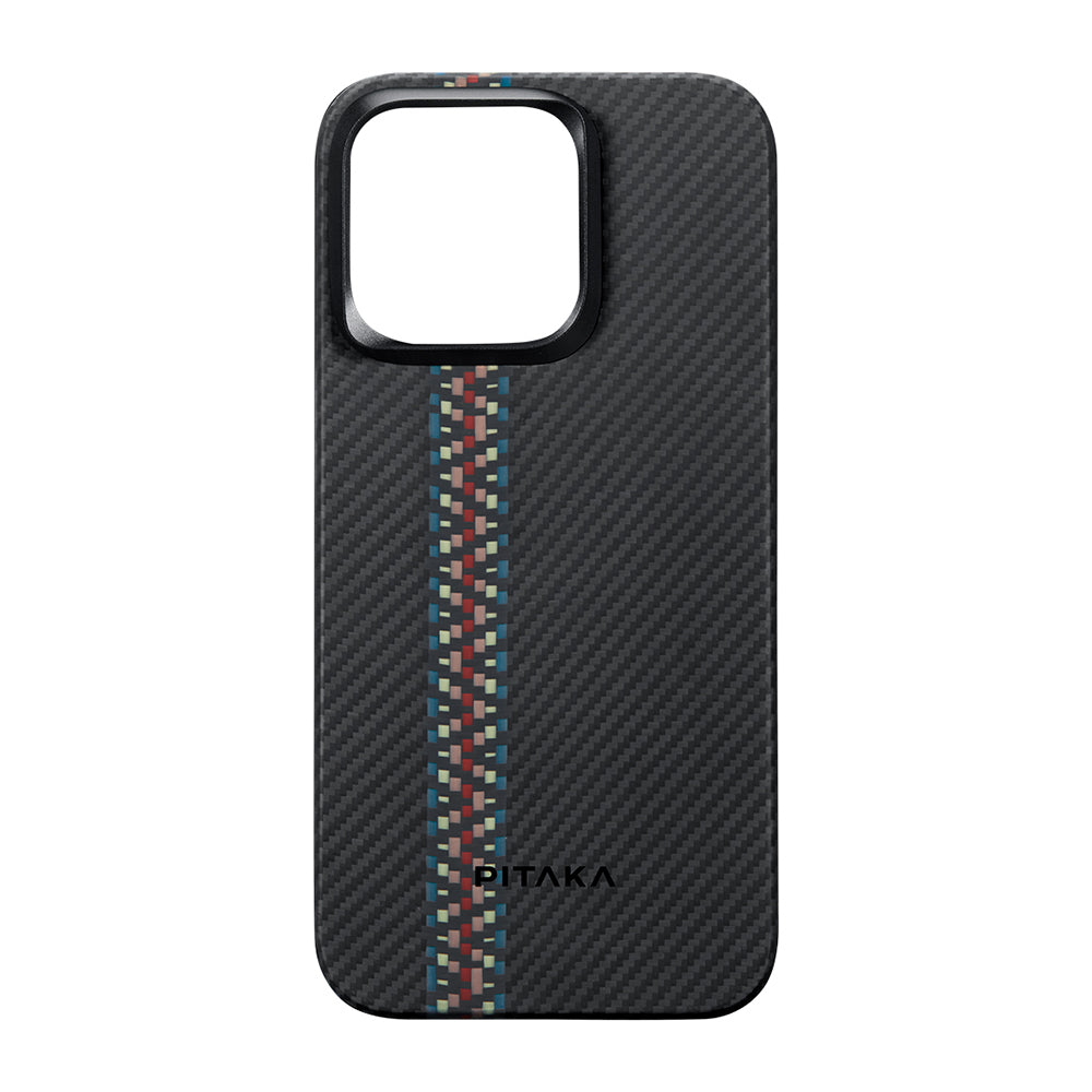 iPhone 15 Pro Max Kılıf M-safe Şarj Özellikli 600D Aramid Fiber Pitaka Tactile Woven Orchestra Serisi Rhapsody Kapak