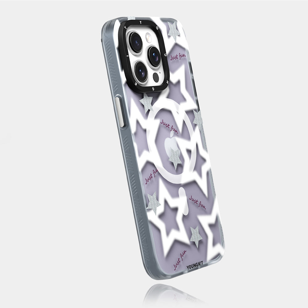 iPhone 15 Pro Max Kılıf M-safe Şarj Özellikli Airbagli Çift Katmanlı Youngkit Star&Butterfly Serisi Kapak
