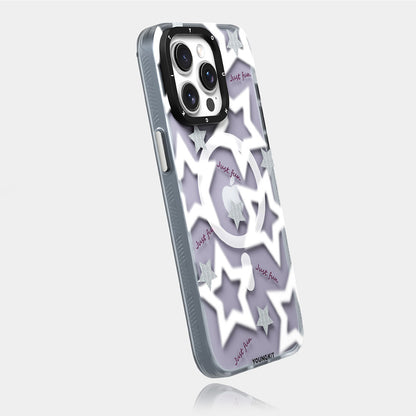 iPhone 15 Pro Max Kılıf M-safe Şarj Özellikli Airbagli Çift Katmanlı Youngkit Star&Butterfly Serisi Kapak