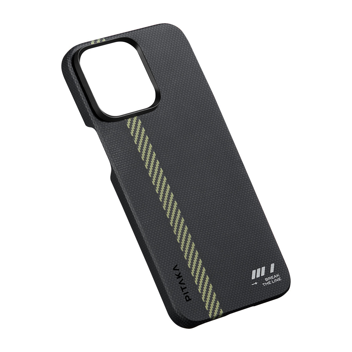 iPhone 15 Pro Max Kılıf M-safe Şarj Özellikli Aramid Fiber Pitaka Tactile Woven Break The Line Kapak