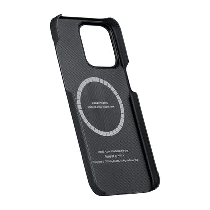 iPhone 15 Pro Max Kılıf M-safe Şarj Özellikli Aramid Fiber Pitaka Tactile Woven Break The Line Kapak