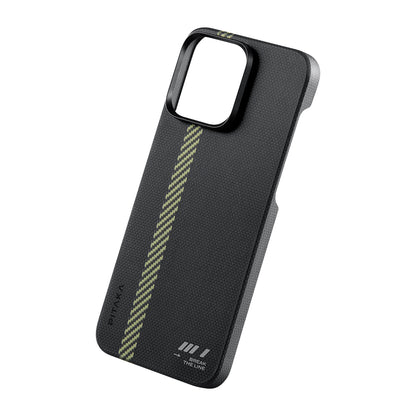 iPhone 15 Pro Max Kılıf M-safe Şarj Özellikli Aramid Fiber Pitaka Tactile Woven Break The Line Kapak