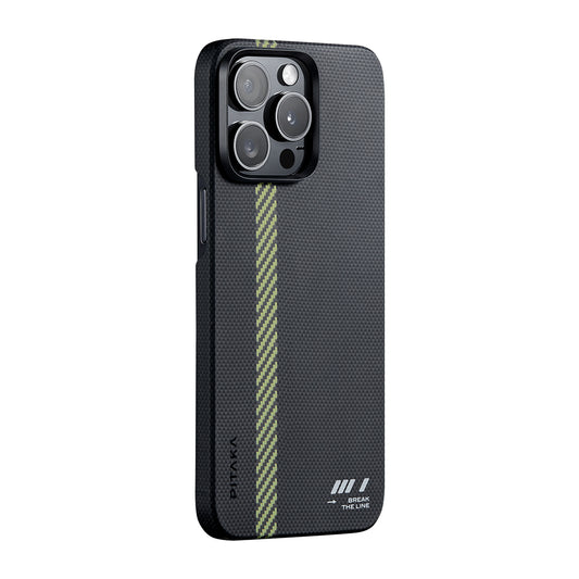 iPhone 15 Pro Max Kılıf M-safe Şarj Özellikli Aramid Fiber Pitaka Tactile Woven Break The Line Kapak