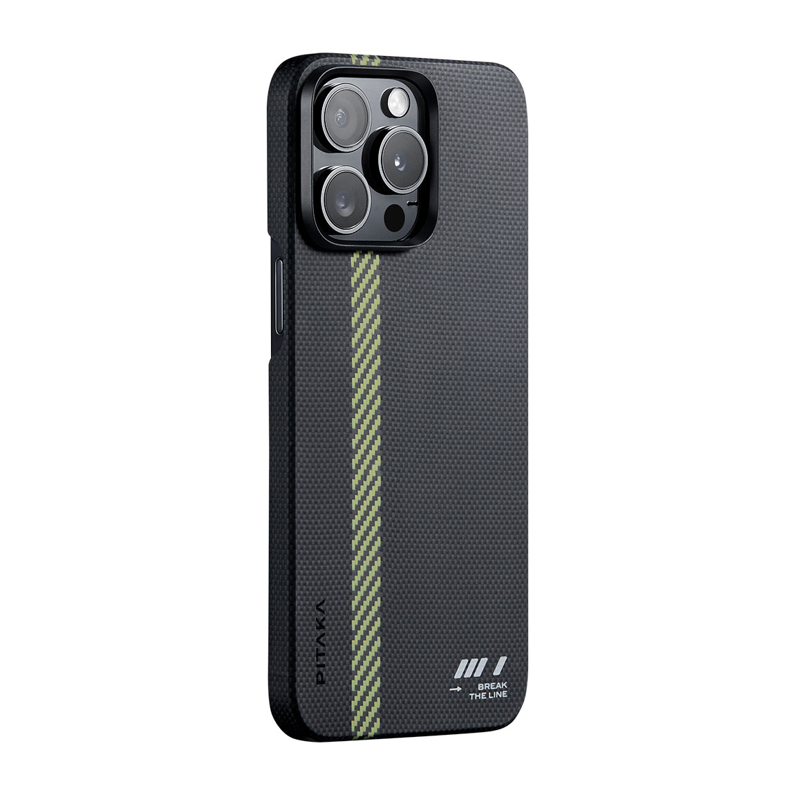 iPhone 15 Pro Max Kılıf M-safe Şarj Özellikli Aramid Fiber Pitaka Tactile Woven Break The Line Kapak
