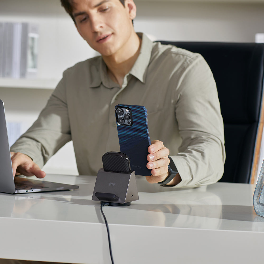 iPhone 15 Pro Max Kılıf M-safe Şarj Özellikli Aramid Fiber Pitaka Tactile Woven Starpeak Serisi Over The Horizon Kapak