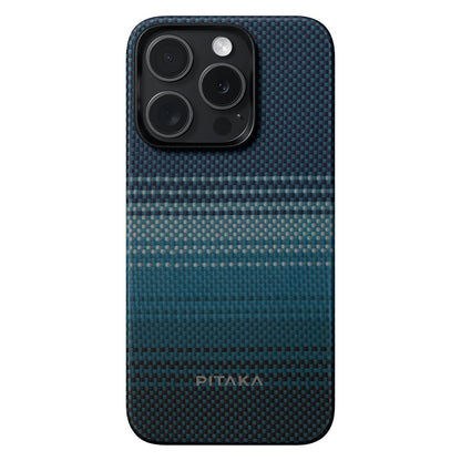 iPhone 15 Pro Max Kılıf M-safe Şarj Özellikli Aramid Fiber Pitaka Tactile Woven Sunset-Moonrise Serisi Moonrise Kapak