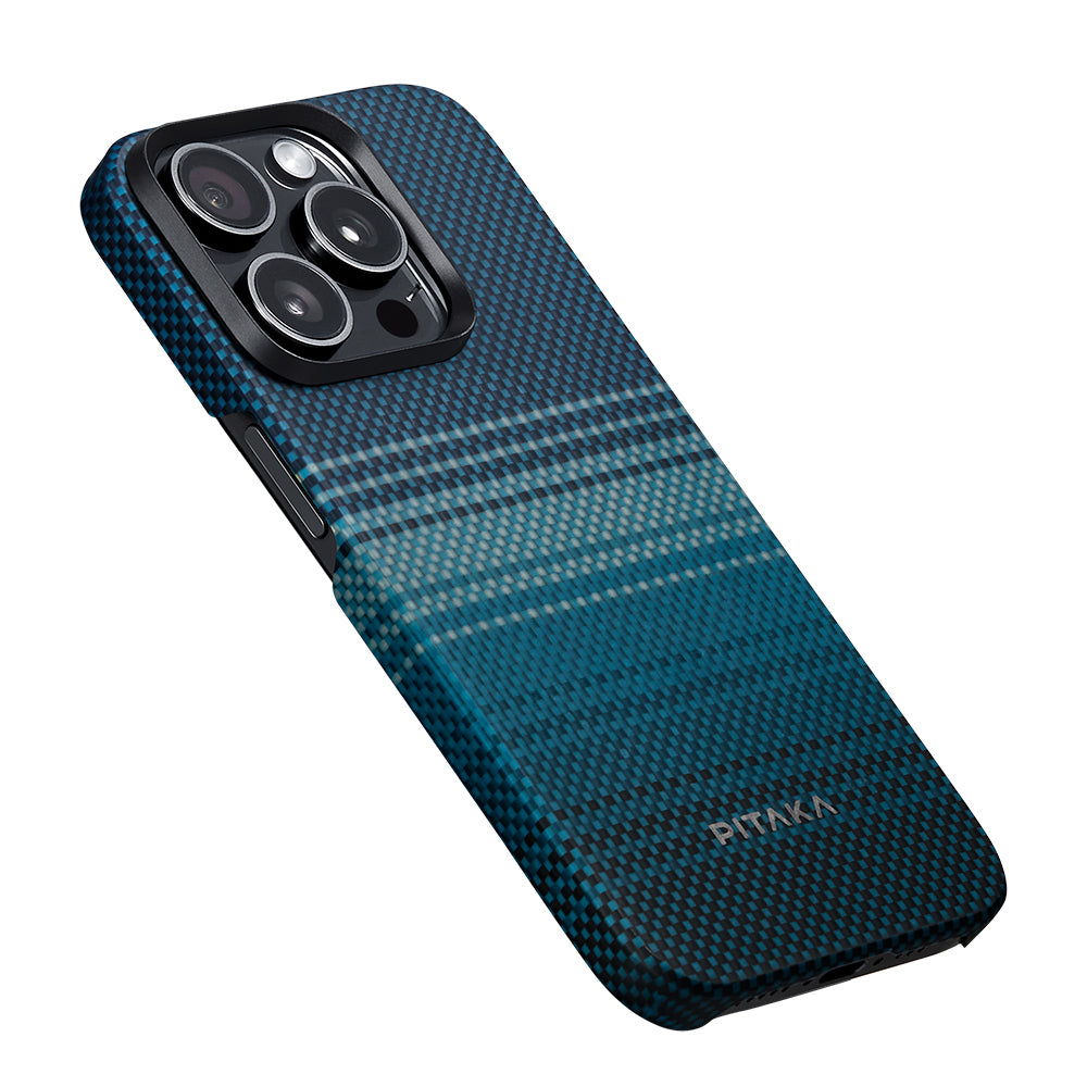 iPhone 15 Pro Max Kılıf M-safe Şarj Özellikli Aramid Fiber Pitaka Tactile Woven Sunset-Moonrise Serisi Moonrise Kapak