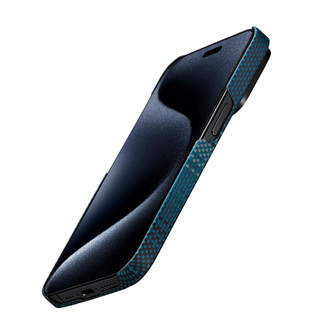 iPhone 15 Pro Max Kılıf M-safe Şarj Özellikli Aramid Fiber Pitaka Tactile Woven Sunset-Moonrise Serisi Moonrise Kapak