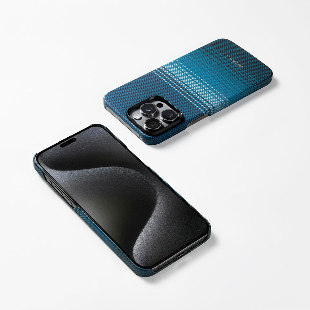 iPhone 15 Pro Max Kılıf M-safe Şarj Özellikli Aramid Fiber Pitaka Tactile Woven Sunset-Moonrise Serisi Moonrise Kapak