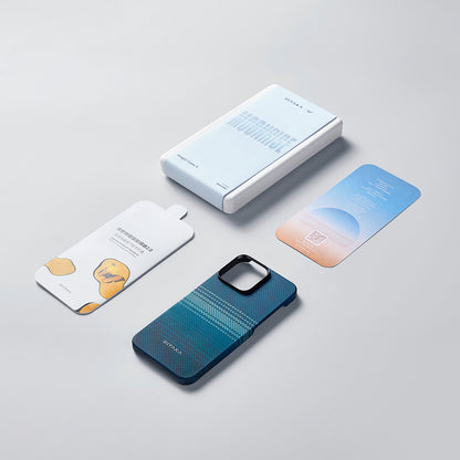 iPhone 15 Pro Max Kılıf M-safe Şarj Özellikli Aramid Fiber Pitaka Tactile Woven Sunset-Moonrise Serisi Moonrise Kapak