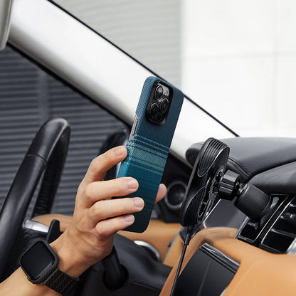 iPhone 15 Pro Max Kılıf M-safe Şarj Özellikli Aramid Fiber Pitaka Tactile Woven Sunset-Moonrise Serisi Moonrise Kapak