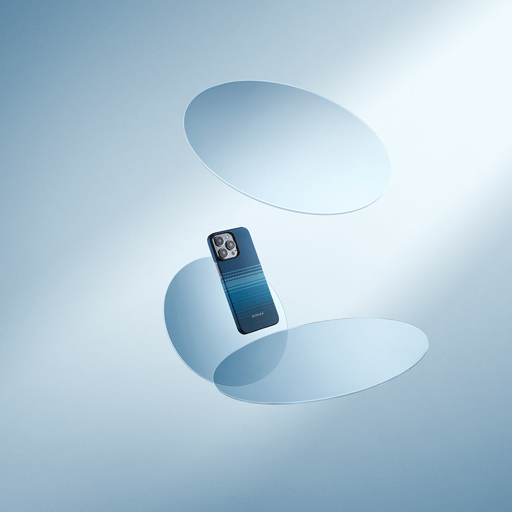 iPhone 15 Pro Max Kılıf M-safe Şarj Özellikli Aramid Fiber Pitaka Tactile Woven Sunset-Moonrise Serisi Moonrise Kapak