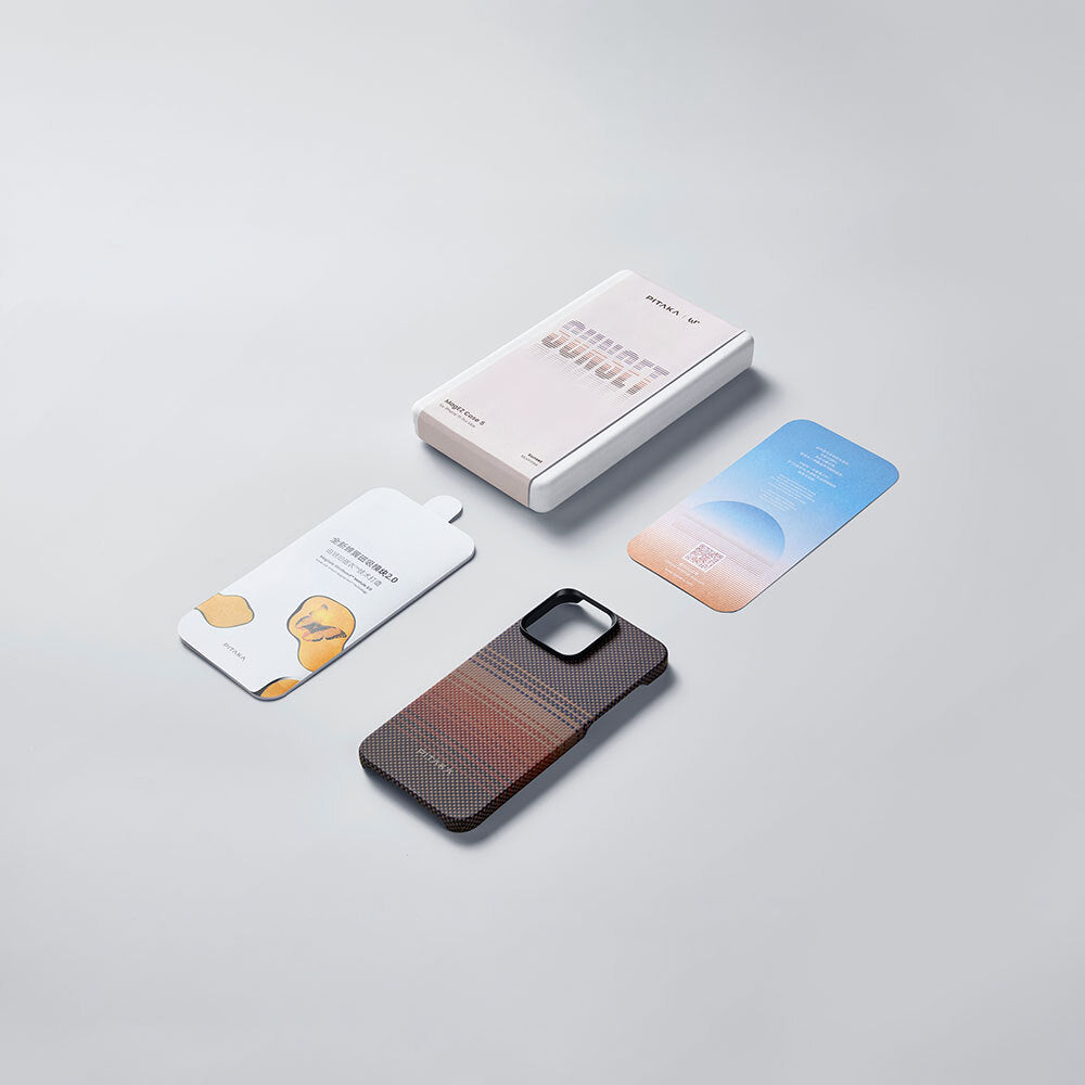 iPhone 15 Pro Max Kılıf M-safe Şarj Özellikli Aramid Fiber Pitaka Tactile Woven Sunset-Moonrise Serisi Sunset Kapak