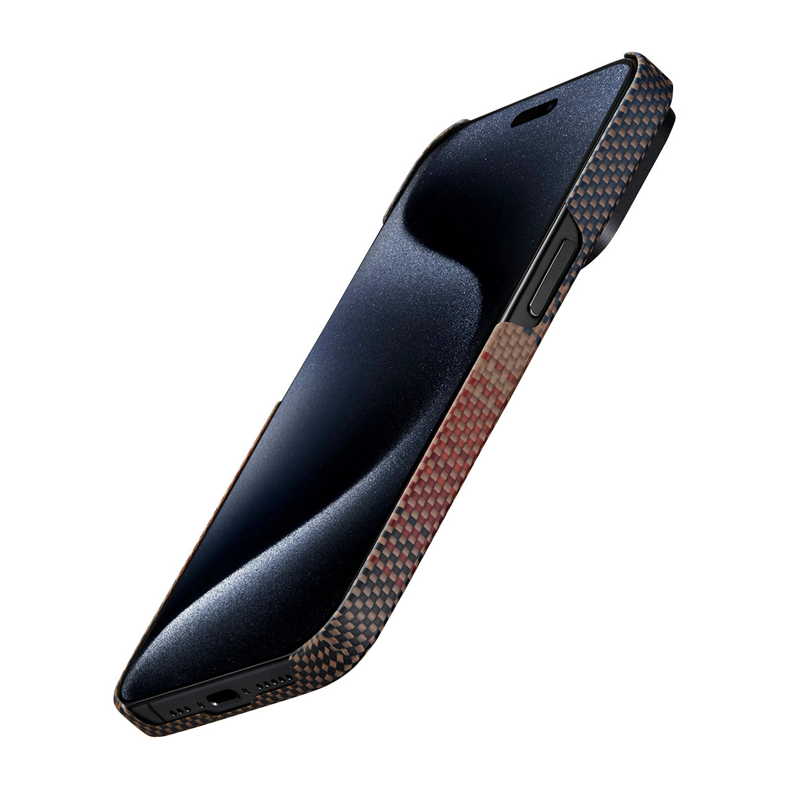 iPhone 15 Pro Max Kılıf M-safe Şarj Özellikli Aramid Fiber Pitaka Tactile Woven Sunset-Moonrise Serisi Sunset Kapak