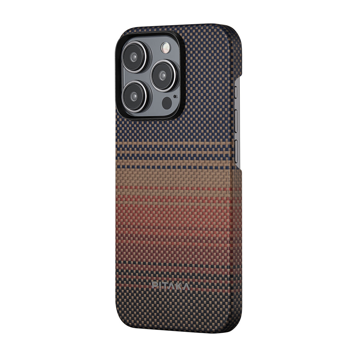 iPhone 15 Pro Max Kılıf M-safe Şarj Özellikli Aramid Fiber Pitaka Tactile Woven Sunset-Moonrise Serisi Sunset Kapak