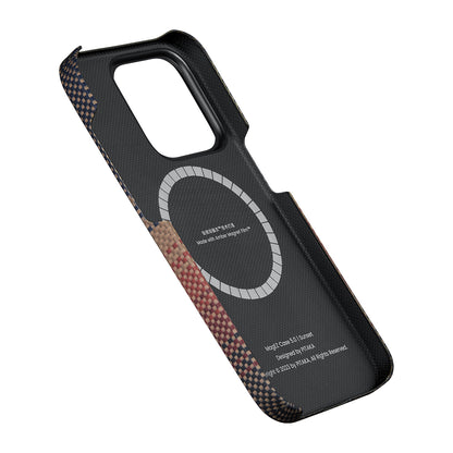 iPhone 15 Pro Max Kılıf M-safe Şarj Özellikli Aramid Fiber Pitaka Tactile Woven Sunset-Moonrise Serisi Sunset Kapak