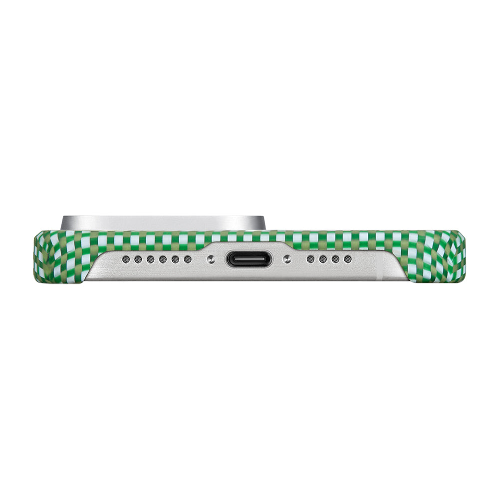 iPhone 15 Pro Max Kılıf M-safe Şarj Özellikli Aramid Fiber Pitaka Ultra-Slim Classic Serisi Forest Green Kapak