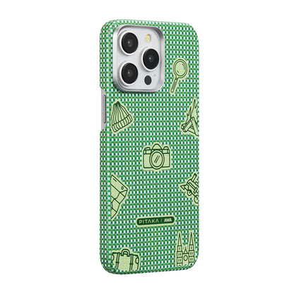 iPhone 15 Pro Max Kılıf M-safe Şarj Özellikli Awa Tasarımlı 1500D Aramid Fiber Pitaka Ultra-Slim Classic Serisi Forest Kapak