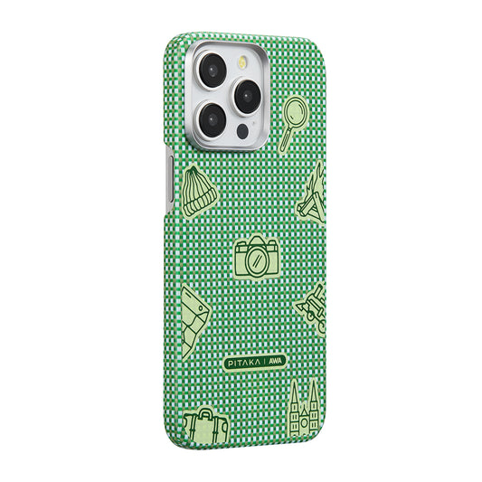 iPhone 15 Pro Max Kılıf M-safe Şarj Özellikli Awa Tasarımlı 1500D Aramid Fiber Pitaka Ultra-Slim Classic Serisi Forest Kapak