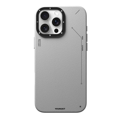 iPhone 15 Pro Max Kılıf M-safe Şarj Özellikli Basit Mat Deri Desenli Youngkit Tech Fashion Serisi Kapak